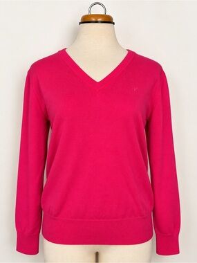 Fuchsia V-Neck Knit Sweater – 100% Cotton – Size M